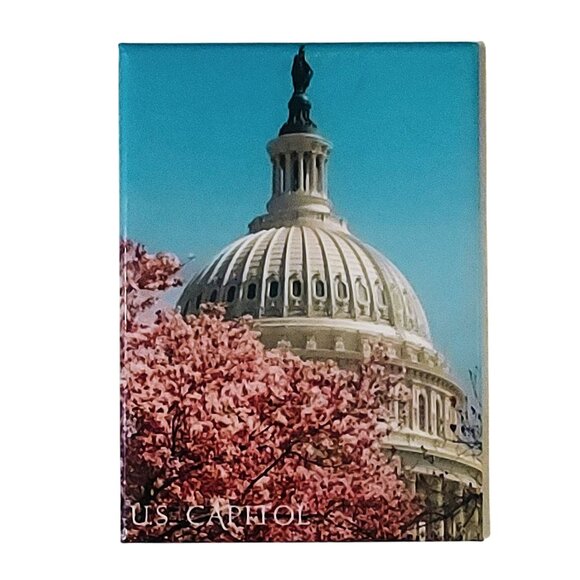 Washington US Capitol Cherry Blossoms Travel Fridge Magnet Souvenir - Picture 1 of 3